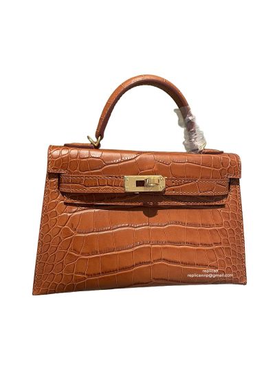 Hermes Mini Kelly Top Handle Bag Brown Crocodile Leather Bag 523132