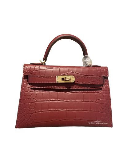 Hermes Mini Kelly Top Handle Bag Dark Red Crocodile Leather Bag 523131