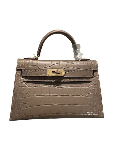 Hermes Mini Kelly Top Handle Bag Grey Crocodile Leather Bag 523129