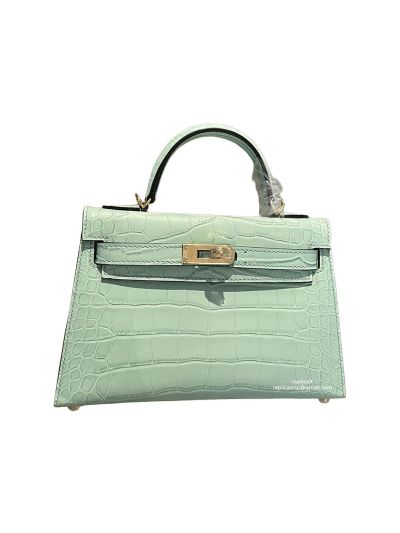 Hermes Mini Kelly Top Handle Bag Light Green Crocodile Leather Bag 523128