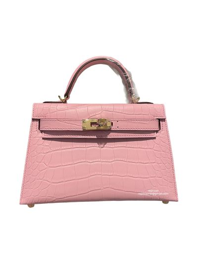 Hermes Mini Kelly Top Handle Bag Pink Crocodile Leather Bag 523138