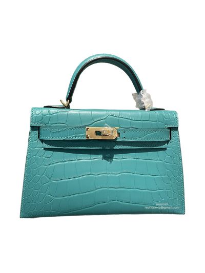 Hermes Mini Kelly Top Handle Bag Sky Blue Crocodile Leather Bag 523137