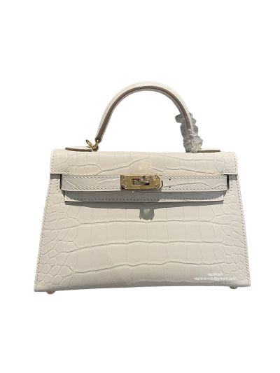 Hermes Mini Kelly Top Handle Bag White Crocodile Leather Bag 523135