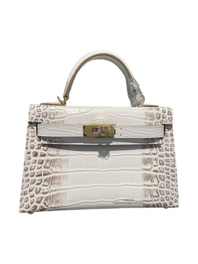 Hermes Mini Kelly Top Handle Bag White Crocodile Leather Bag 523136