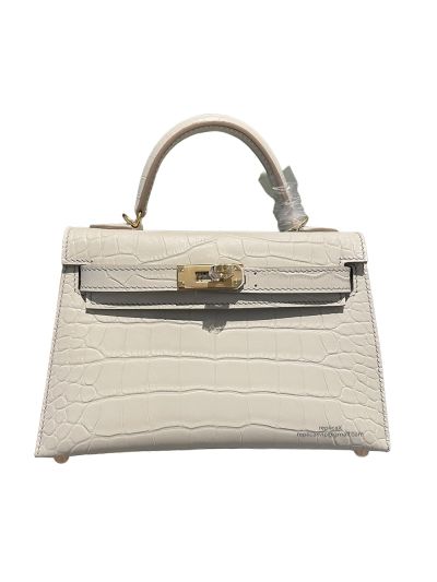 Hermes Mini Kelly Top Handle Bag White Crocodile Leather Bag 523139