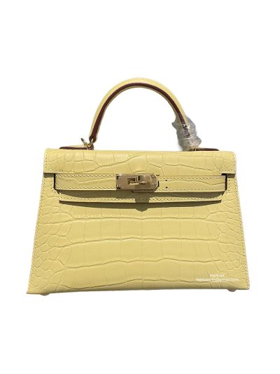 Hermes Mini Kelly Top Handle Bag Yellow Crocodile Leather Bag 523134