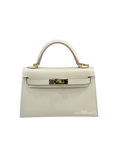 Hermes Mini Kelly White Epsom Calf Leather Top Handle Shoulder Bag 19x12x5CM 523141