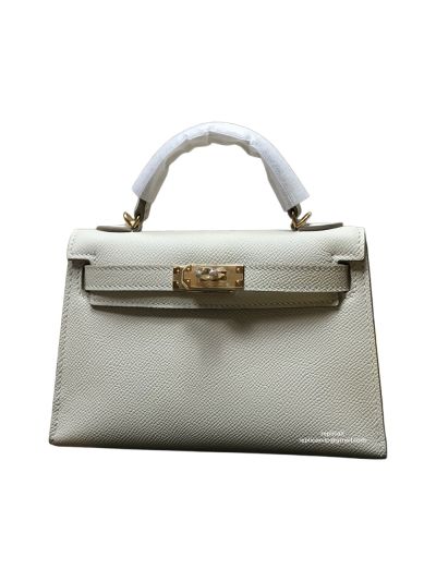Hermes Mini Kelly White Epsom Leather Top Handle Bag 19x13x5CM 523142
