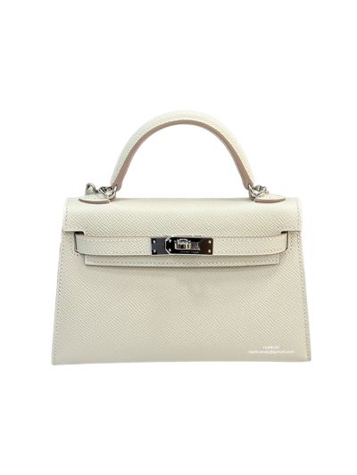 Hermes Mini Kelly White Epsom Leather Top Handle Shoulder Bag 19x12x5CM 523140