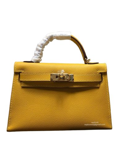 Hermes Mini Kelly Yellow Epsom Leather Top Handle Bag 19x13x5CM 523144