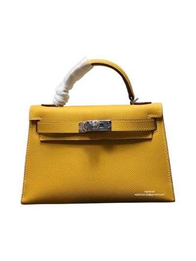 Hermes Mini Kelly Yellow Epsom Leather Top Handle Bag 19x13x5CM 523145