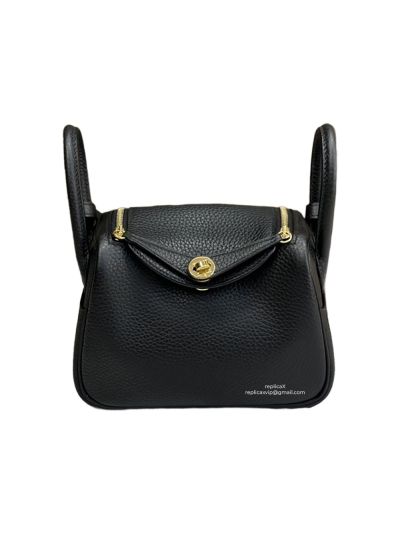 Hermes Mini Lindy Black Leather Crossbody Bag 19x12x9CM 523163