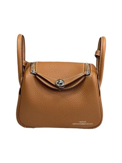 Hermes Mini Lindy Brown Grained Leather Crossbody Bag 19x12x9CM 523160