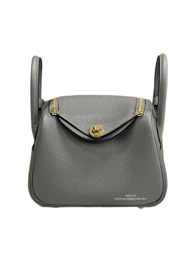 Hermes Mini Lindy Grey Grained Leather Crossbody Bag 19x12x9CM 523159