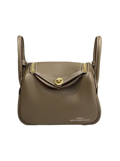 Hermes Mini Lindy Grey Grained Leather Crossbody Bag 19x12x9CM 523158