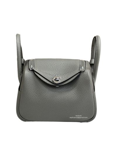 Hermes Mini Lindy Grey Grained Leather Crossbody Bag 19x12x9CM 523165