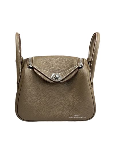 Hermes Mini Lindy Grey Grained Leather Crossbody Bag 19x12x9CM 523166