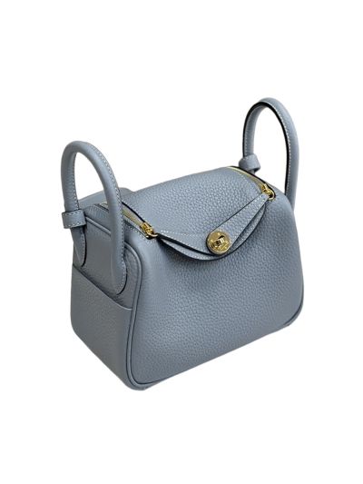 Hermes Mini Lindy Light Blue Grained Leather Crossbody Bag 19x12x9CM 523164