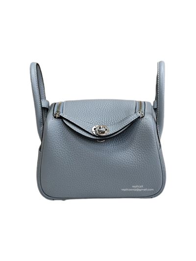 Hermes Mini Lindy Light Blue Leather Crossbody Bag 19x12x9CM 523167