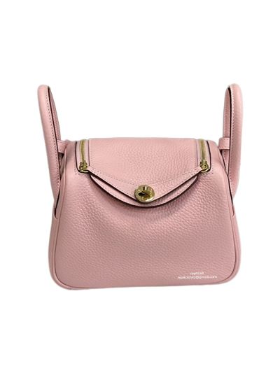 Hermes Mini Lindy Pink Leather Crossbody Bag 19x12x9CM 523172