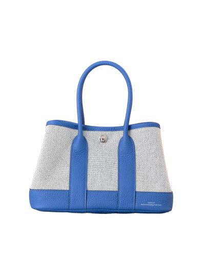 Hermes Neo Garden Party 23 Beige Denim Toile and Blue Leather Bag 23x16x10CM 525211