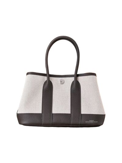 Hermes Neo Garden Party 23 Beige Denim Toile and Dark Brown Leather Bag 23x16x10CM 525213