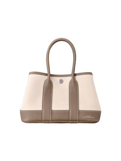 Hermes Neo Garden Party 23 Beige Denim Toile and Gray Leather Bag 23x16x10CM 525212