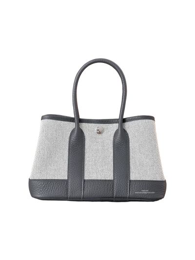 Hermes Neo Garden Party 23 White Denim Toile and Gray Leather Bag 23x16x10CM 525203