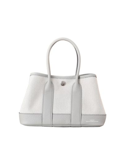 Hermes Neo Garden Party 23 White Denim Toile and Gray Leather Bag 23x16x10CM 525207