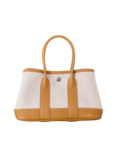Hermes Neo Garden Party 23 White Denim Toile and Tan Leather Bag 23x16x10CM 525205