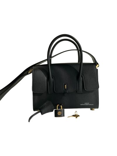 Hermes New Drag 22 Top Handle Shoulder Crossbody Leather Bag Black 524975