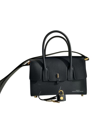 Hermes New Drag 22 Top Handle Shoulder Crossbody Leather Bag Black 524977