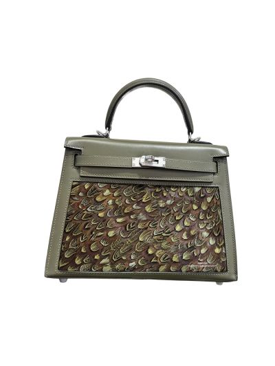 Hermes Peacock Feather Kelly 25 Top Handle Bag Vert Fonce Green CalfBox Leather 25CM 525231