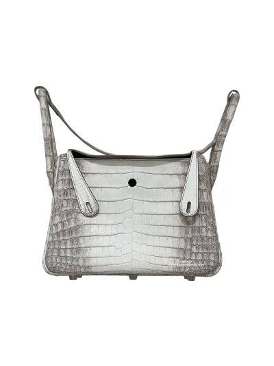 Hermes Pelouse Matte Niloticus Crocodile Lindy 26 Tote Shoulder Bag Gray White 26CM 523409