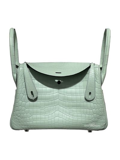 Hermes Pelouse Matte Niloticus Crocodile Lindy 26 Tote Shoulder Bag Light Blue 26CM 523408