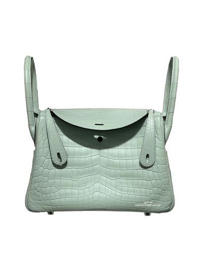 Hermes Pelouse Matte Niloticus Crocodile Lindy 26 Tote Shoulder Bag Light Blue 26CM 524604