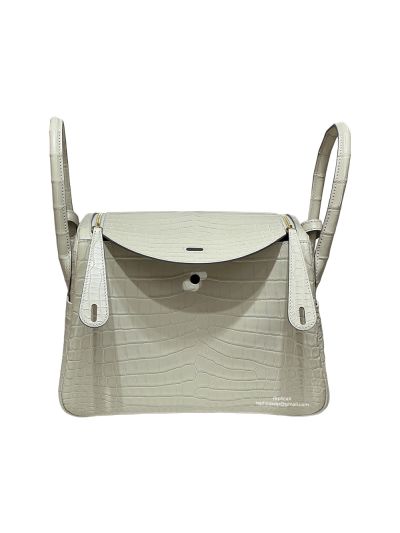 Hermes Pelouse Matte Niloticus Crocodile Lindy 26 Tote Shoulder Bag Off White 26CM 523406