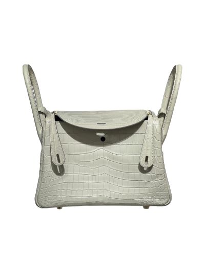 Hermes Pelouse Matte Niloticus Crocodile Lindy 26 Tote Shoulder Bag Off White 26CM 524603