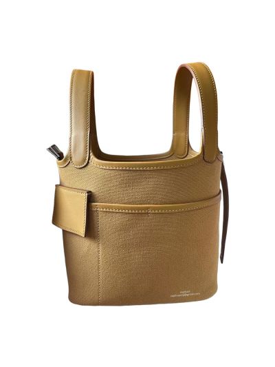 Hermes Picotin 18 Canvas Bucket Bag Beige 18CM 523636