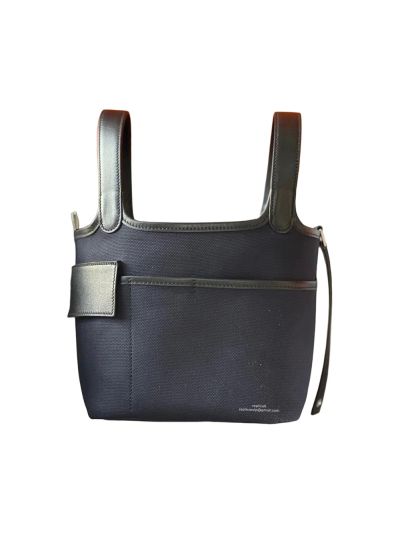 Hermes Picotin 18 Canvas Bucket Bag Black 18CM 523637