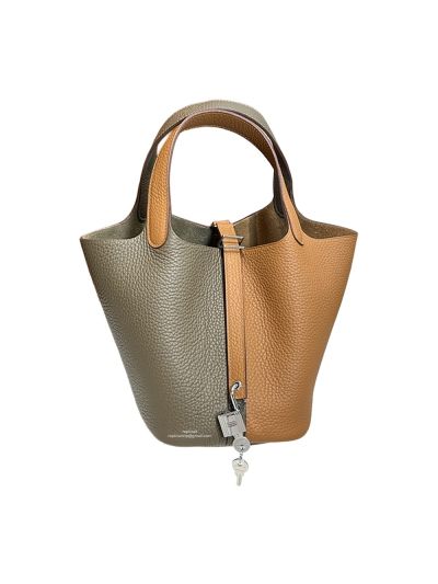 Hermes Picotin 18 Leather Bucket Bag Gray Brown 523627