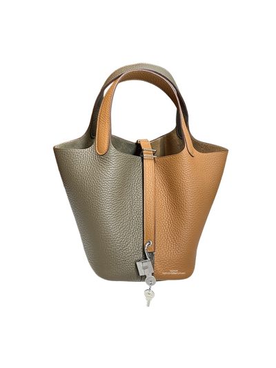 Hermes Picotin 18 Leather Bucket Bag Gray Brown 523634