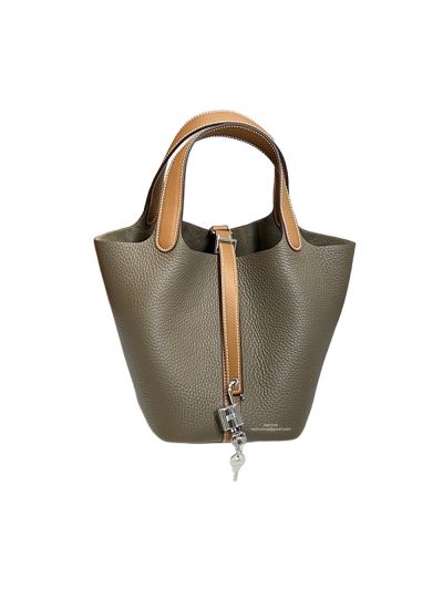 Hermes Picotin 18 Leather Bucket Bag Green Brow 523628