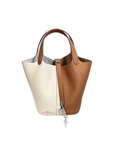 Hermes Picotin 18 Leather Bucket Bag White Brown 523629