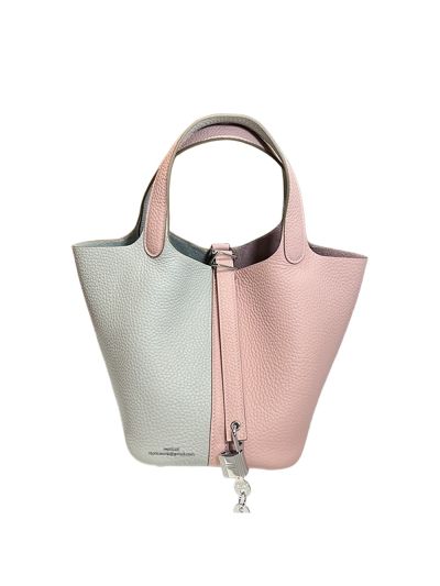 Hermes Picotin 18 Leather Bucket Bag White Pink 523632