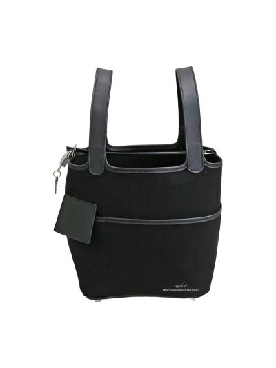 Hermes Picotin Bag Hermes Black Canvas Picotin Bucket Bags 22CM 522768