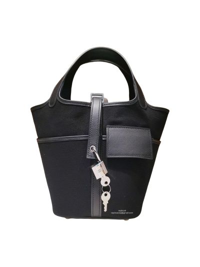 Hermes Picotin Cargo 18 Black Swift and Toile Canvas Palladium Hardware 523638