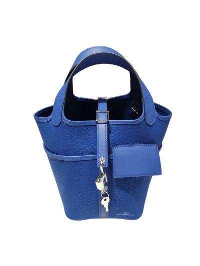 Hermes Picotin Cargo 18 Blue Swift and Toile Canvas Palladium Hardware 523641
