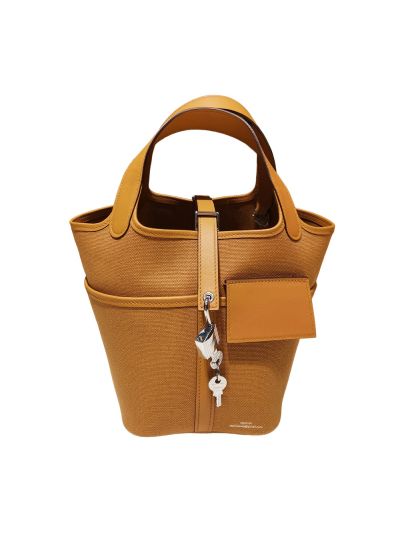 Hermes Picotin Cargo 18 Tan Swift and Toile Canvas Palladium Hardware 523640