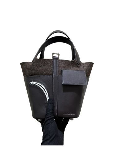 Hermes Picotin Go Team 18 Wool and Leather Bucket Bag Dark Brown 523643